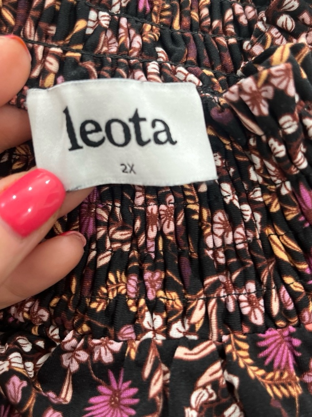 Leota Black Floral Smocked-Neck Long Sleeve Dress, Size 2X - Picture 5 of 5